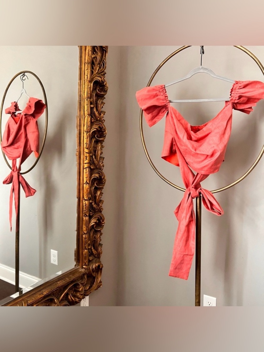 Anthropologie Margo Baridon Linen Halter Off-Shoulder Tie-Back Top